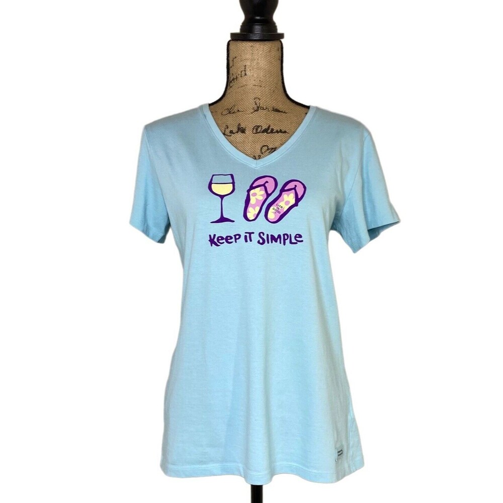 Life Is Good Light Blue "Keep It Simple" V-Neck Tee